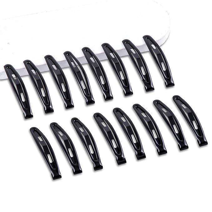 16 PCS Snap Hair Clips Metal Barrettes for Women Non Slip Barrettes for Thick and Thin Fine Hair,Bright Black,2.36 x 0.43 Inches.