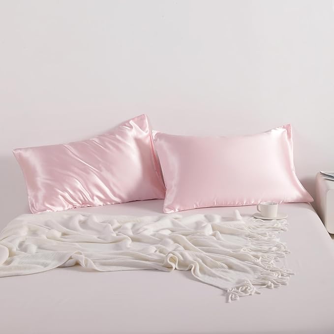 NTBAY 2 Pack Satin Queen Pillowcases for Hair and Skin, Luxurious and Silky Pillow Cases with Envelope Closure, 20x30 Inches, Light Pink
