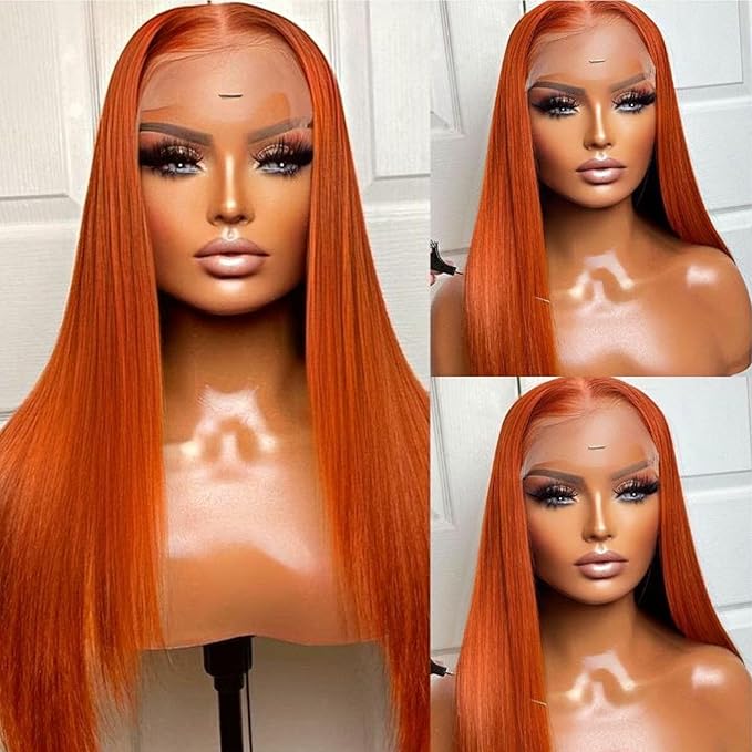 Ginger Wig Human Hair 13x4 Straight Ginger Orange Lace Front Wigs Human Hair HD Transparent Lace Frontal 350 Colored Wig Pre Plucked 180% Density 28inch