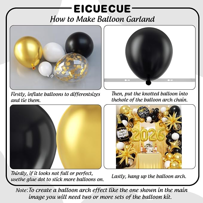 Black and Gold White Balloons Garland Arch Kit - Image 3