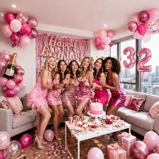 Pink Balloon Garland Kit 80Pcs 12 Inch Hot Pink, Light Pink, Confetti and Bow - Image 4
