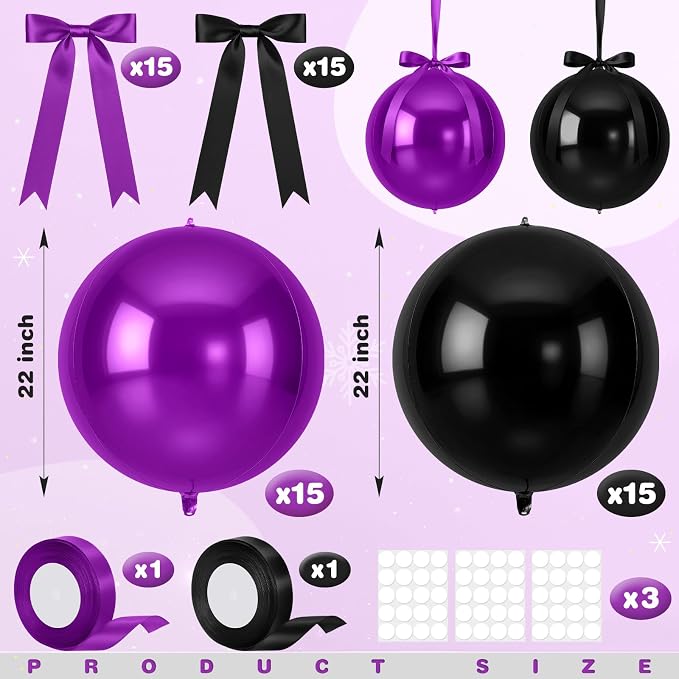 Jenaai 30 Set Black and Purple Foil Balloons Bulk 22 Inch 4d Metallic - Image 2