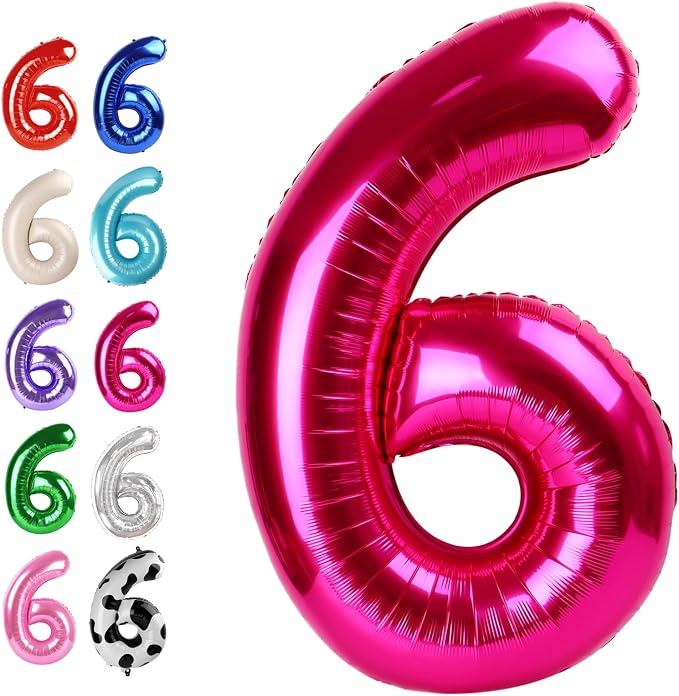 Hot Pink Number 6 Balloon 40 inch, Balloon numbers party supplies, deco photo by Upgesy