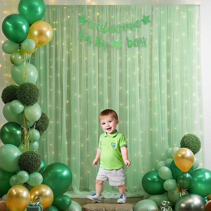 10x10ft Olive Green Tulle Backdrop Curtain - Image 3