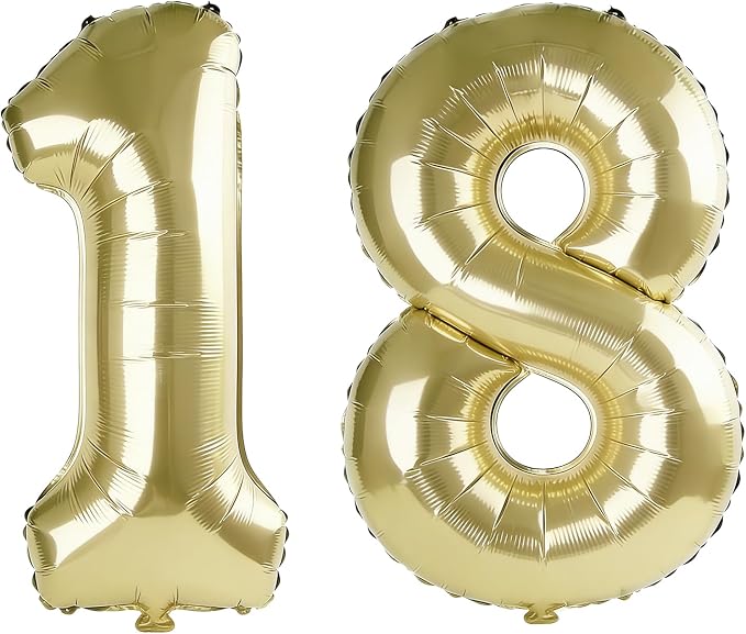 40 Inch Number 18 Balloons for 18th Birthday Party Decorations, 0-100 Champagne by FOBELEC