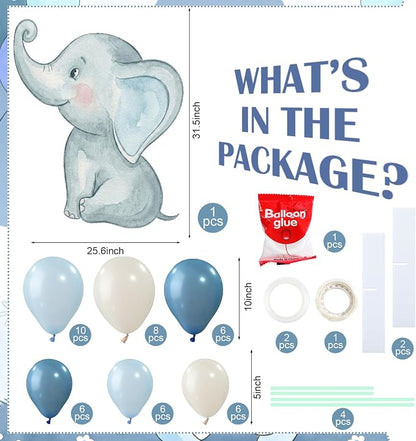 43 Pcs Blue Elephant Baby Shower Decorations Boy 31 Inch Elephant Cardboard - Image 3