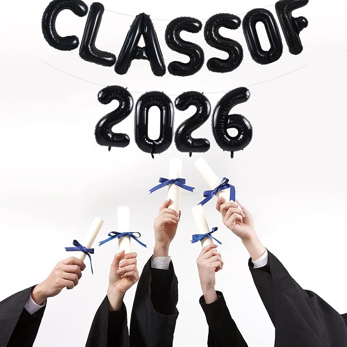 TONIFUL Black Class of 2026 Graduation Balloon Banners Foil Balloons - Image 4