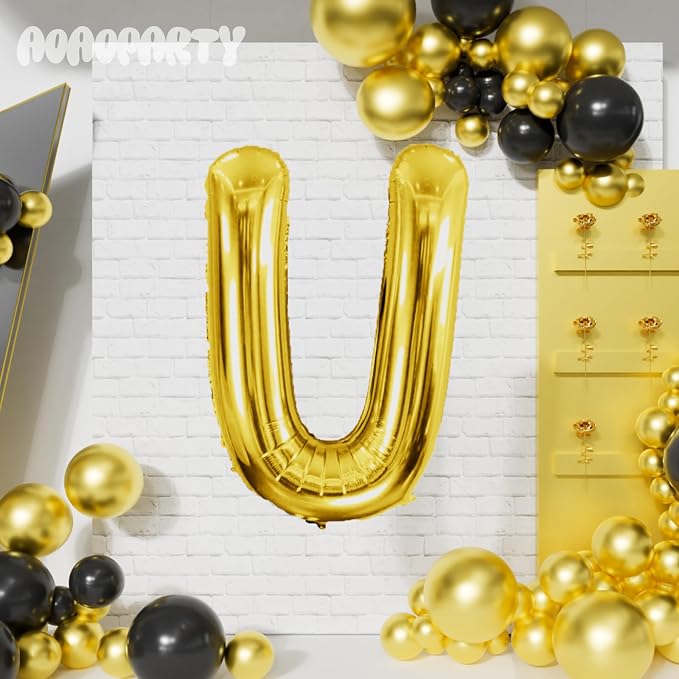 Letter Balloons Gold 40 Inch U Large Giant Big Foil Mylar Balloon | - Image 4