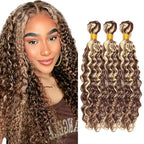 Highlight Bundles Human Hair P4/613 Deep Wave Bundle 16 18 20 Inch Niegmeag Brazilian Virgin Remy Hair Extensions Double Weft 2 Tone Brown and Blonde Bundles 300g
