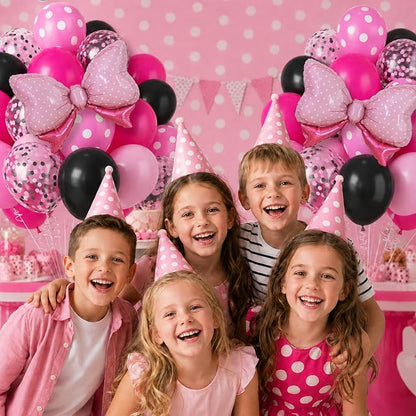 Pink and Black Balloons with 2Pcs Pink Bow Balloons - Image 4