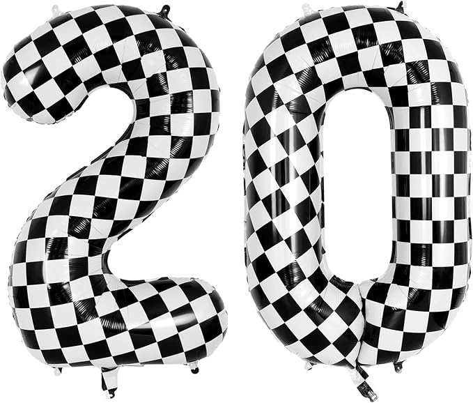 40 Inch Checkered Number 20 Balloon, self-sealing, air/helium fill, reusable by Unknown