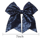 Large Glitter Cheer Bows Clips, Jumbo Big 7 Inch Cheerleading Sequin Hair Bow Hair Accessories for Teens Girls Football Sports Cheerleader Outfit Uniform (Navy Blue)