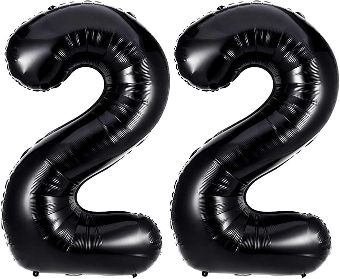 Black 22 Number Balloons, 40 Inch Giant Number 22 Balloons Foil Mylar Helium by Lovoir