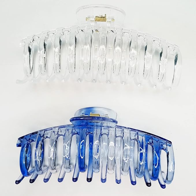 5.5 Inches Extra Large Hair Clips for Long Thick Hair Women’s Jumbo Hair Claw Clips 2 Counts in Set Hair Accessories(transparent and ocean blue)