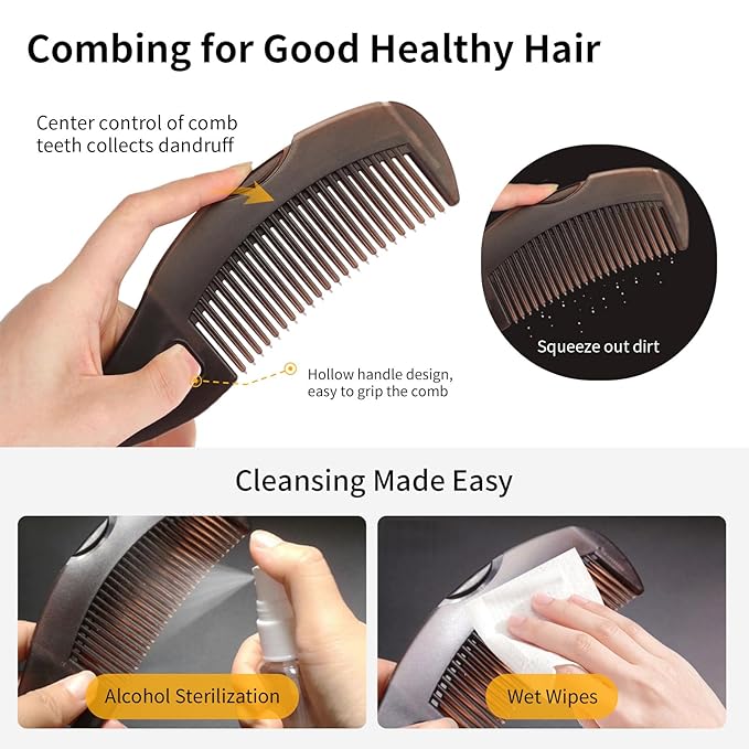 Dandruff Comb Wide Tooth, Stainless Steel Fine Tooth Lice/Psoriasis Scalp Detox Comb for Women, Men & Kids, Professional Portable Sweep/Massage/Clean Shower Brush Tool for Hair Care/Growth (Red)