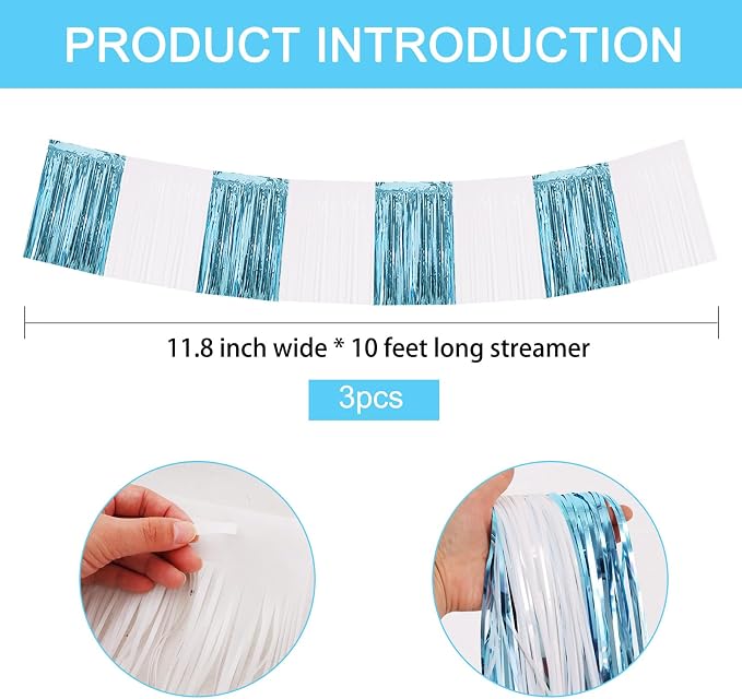 BEISHIDA Light Blue White Fringe Garland Banner Wall Tinsel Foil Streamers | - Image 2
