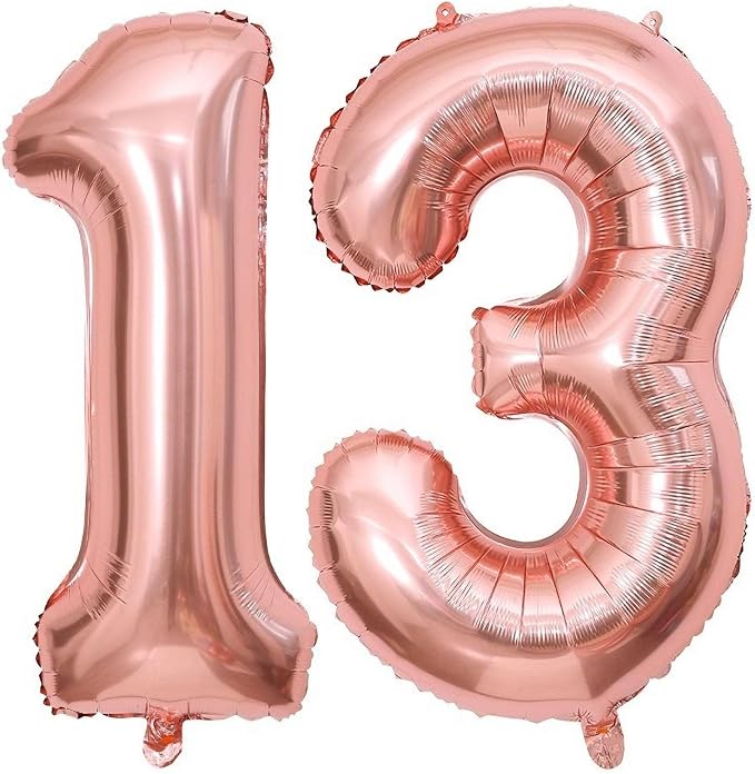 Rose Gold 13 Number Balloons, 40 Inch Giant Number 13 Balloons Foil Mylar by Lovoir