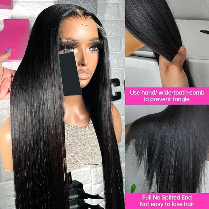 Lemoda 13x6 Full Lace Frontal Wig 180% Density Straight Lace Front Wigs Human Hair HD Transparent Lace Glueless Wig Pre Plucked 15A Brazilian Virgin Human Hair Wigs for Women 26 Inch