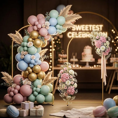 Gold Metal Wedding Arch Backdrop Stands Set of 2, Metal Square Balloon Arch - Image 7