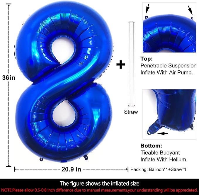 Lovoir 40 Inch Navy Blue Number 8 Balloon Large Size Jumbo Digit Mylar Foil - Image 2