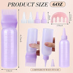 Pimoys Hair Oil Applicator Bottle for Scalp, Root Comb Applicator Bottles Hair Dye Squeeze Bottle Coloring Tools，2 Pack (Purple, White) with 4 Pointed Mouth Cover and Massage Comb