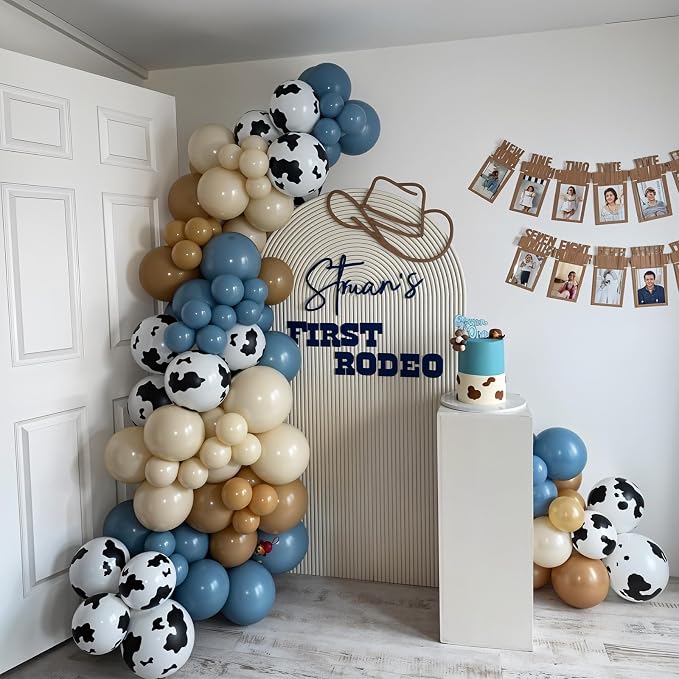 Cow Print Balloons, 12 Inch Cowboy Dusty Slate Blue Brown Yellow Sand White - Image 5