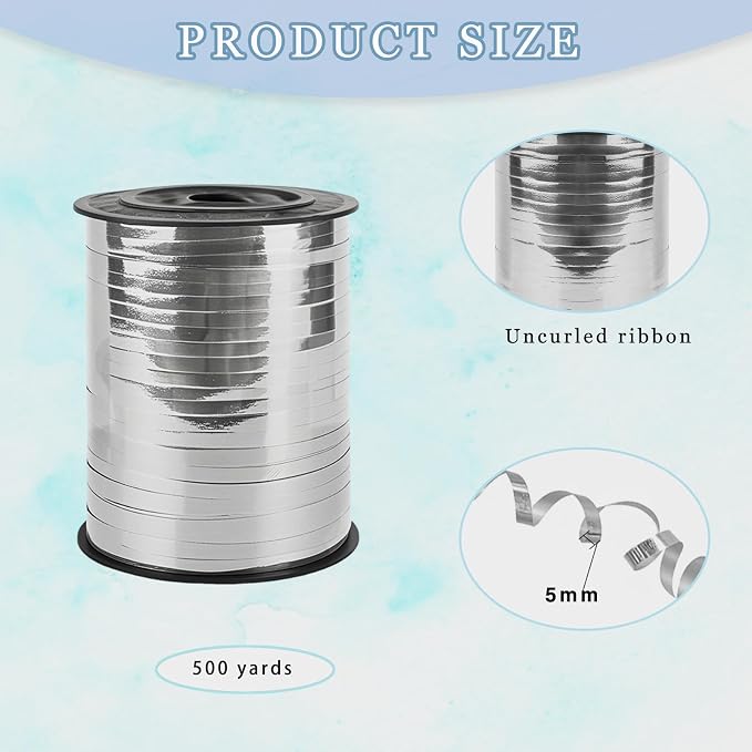 500 Yard Bright Silver Ribbon, 1/5" Ribbon Curling - Image 2