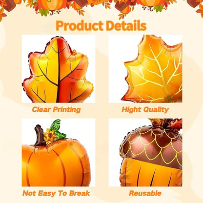 Jobkoo Fall Balloons Thanksgiving Decorations Orange Pumpkin Maple Leaf Pine - Image 3