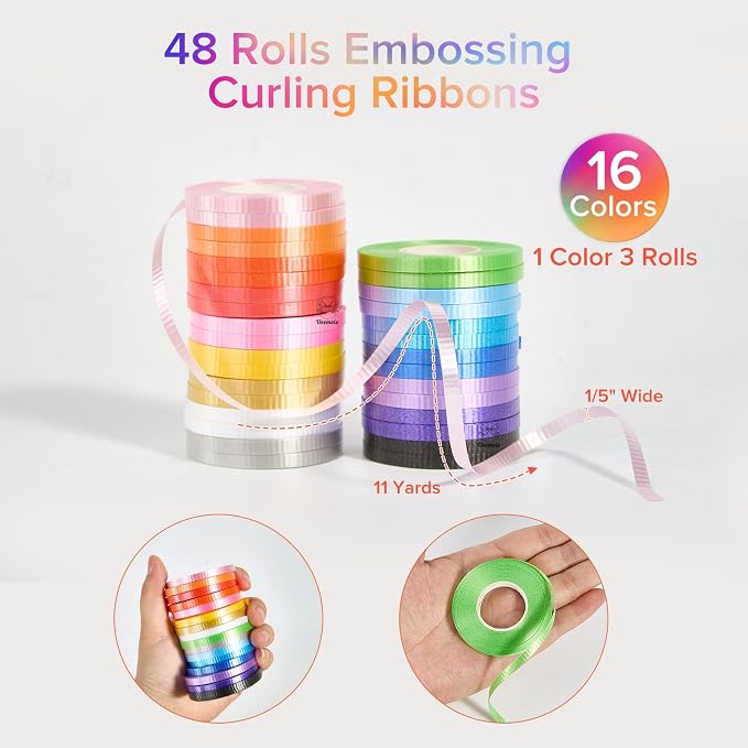 48 Rolls 16 Colors Curling Ribbon Balloon Curling Ribbons Set, 3/16 Inch x 11 - Image 3