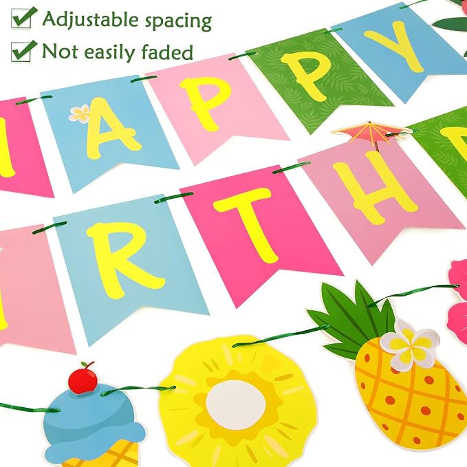 SUNBEAUTY Hawaiian Happy Birthday Banner Tropical Luau Party Birthday Flamingo - Image 4