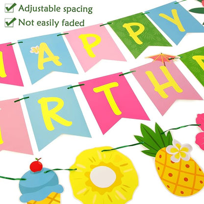 SUNBEAUTY Hawaiian Happy Birthday Banner Tropical Luau Party Birthday Flamingo - Image 4
