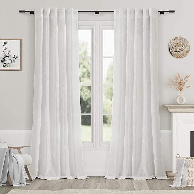 Off White Linen Curtains 84 Inch Length 2 Panels Set by Nanspring