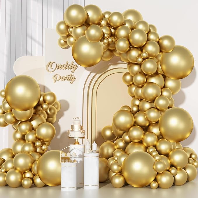 Ouddy Party 129Pcs Metallic Gold Balloons Different Sizes of 18 12 10 5Inch | by OuddyParty