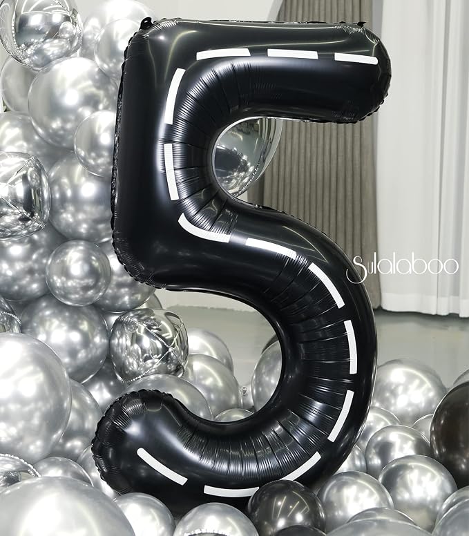 Race Car 40 Inch Black 5 Big Large Helium Balloon Number 0-9 | Track Giant - Image 7