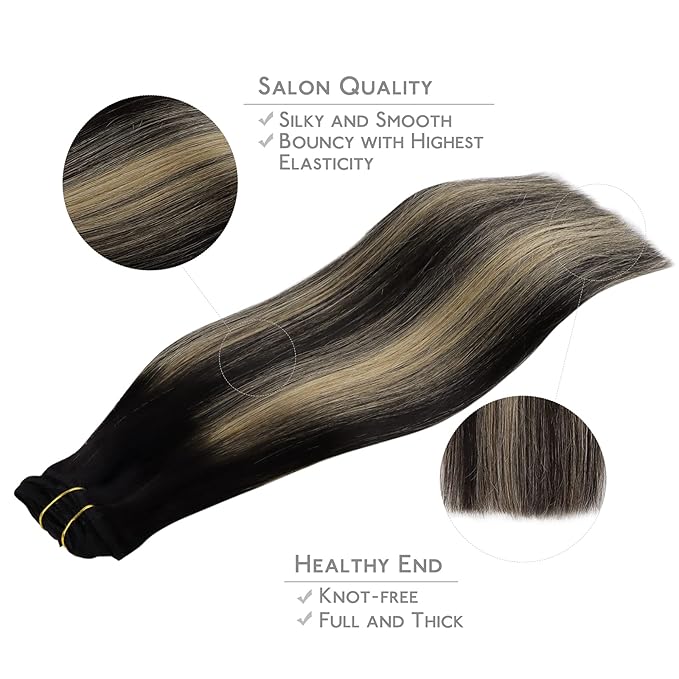 WENNALIFE Clip in Human Hair Extensions - 16 Inch 120g 7pcs Balayage Natural Black to Light Blonde - Remy Double Weft Real Human Hair