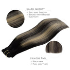 WENNALIFE Clip in Hair Extensions Real Human Hair, 22 Inch 150g 9pcs Balayage Natural Black to Light Blonde Remy Hair Thicker Double Weft Extensiones De Cabello Humano Con Clip Ins Straight Volume