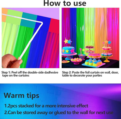 4 Packs Glow in the Dark Foil Fringe Curtain, Macaron Rainbow Blacklight - Image 9