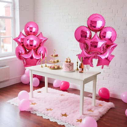 Hot Pink Round Balloons Star Balloon Let's Go Girls Pink Themed Party 10Pcs | - Image 3