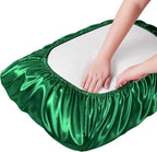 Manyshofu Satin Pillowcases for Hair Protection - 1Pcs Green Pillow Cases, Elastic Band Standard & Queen Satin Pillowcases Luxury Silky Pillow Cases Travel Pillow Covers