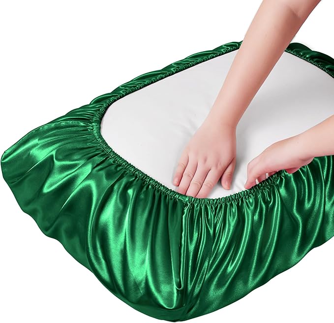Manyshofu Satin Pillowcases for Hair Protection - 1Pcs Green Pillow Cases, Elastic Band Standard & Queen Satin Pillowcases Luxury Silky Pillow Cases Travel Pillow Covers
