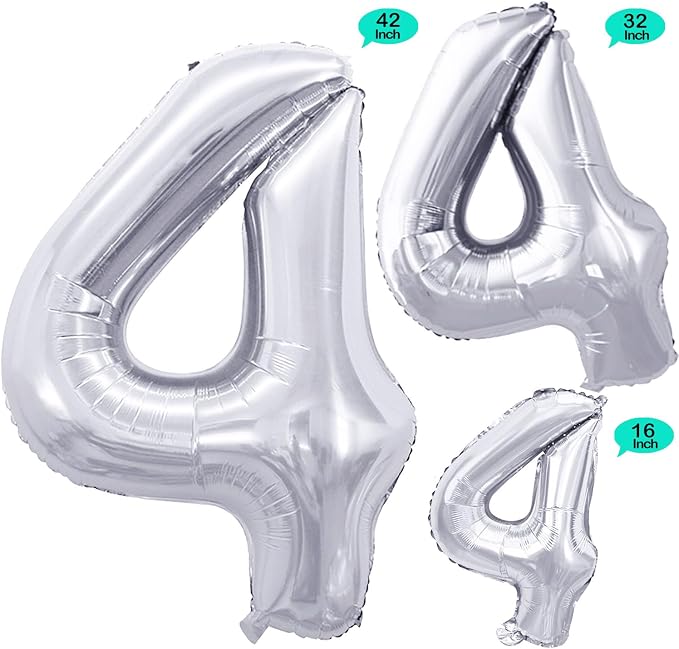 Silver Foil Balloons Number 4, Huge Number Balloons - Image 2