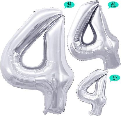 Silver Foil Balloons Number 4, Huge Number Balloons - Image 2