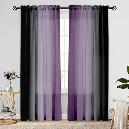 Purple and Black Curtains for Living Room 84 Inch Length Ombre Curtains 2 Panel - Image 2