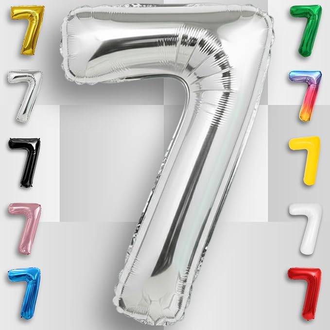 Silver Number Balloon 7 Mylar Foil Balloons 32 inch - Image 6