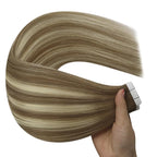 YoungSee Human Hair Tape in Extensions Balayage Invisible Tape in Hair Extensions Human Hair Light Brown Ombre Blonde Tapes ins Human Hair Long Hair Extension 24 Inch 20pcs Hair Extension Tape-in 50g