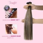 YoungSee Ktip Hair Extensions Ombre Dark Brown with Ash Blonde K Tips Hair Extensions Human Hair Ombre 24In 1G/S 50G