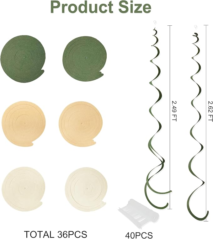 36Pcs Sage Green Hanging Swirl Decoration Olive Green Tan Brown Cream Neutral - Image 2