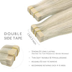 WENNALIFE Tape in Hair Extensions Human Hair, 20pcs 50g 24 inch Ash Blonde Highlighted Platinum Blonde Remy Hair Extensions Straight Human Hair Tape in Extensions Skin Weft Tape Extensions