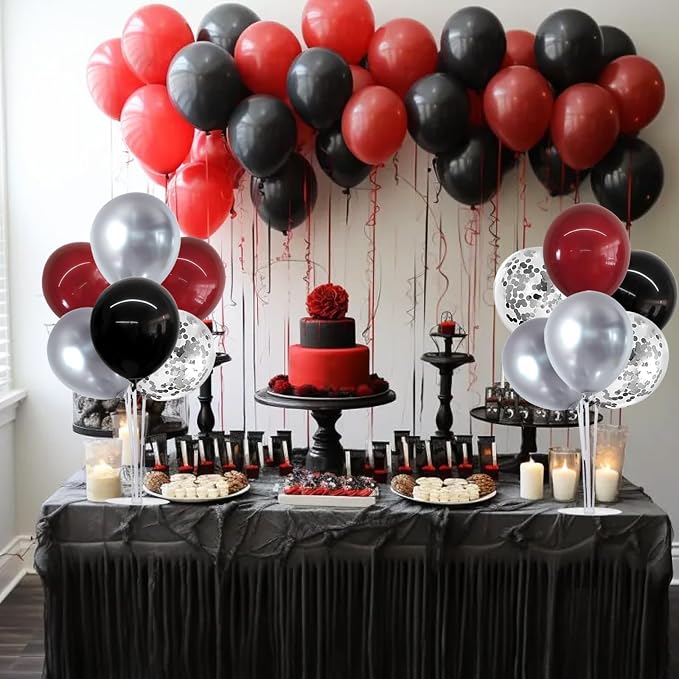 TONIFUL 4 Set Burgundy Red Black Silver Balloon Stand Centerpiece - Image 4
