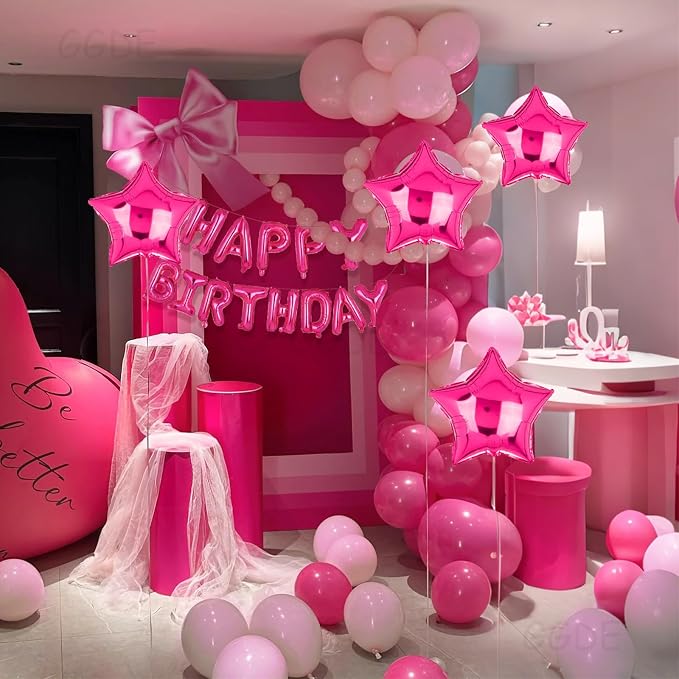 Happy Birthday Balloon Banner Hot Pink Star Balloons Pink Themed 25 Pcs | 16 - Image 3
